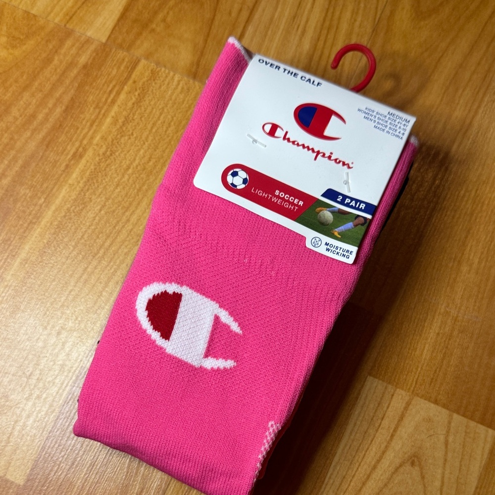 2 pk champion women’s/ youth - pink/black long over calf socks multi size
